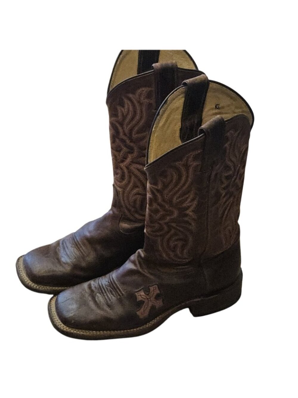 Tony Lama Lashka Brown & Pink Design Leather Cowgirl Western Boots Womens 6 - Picture 2 of 8